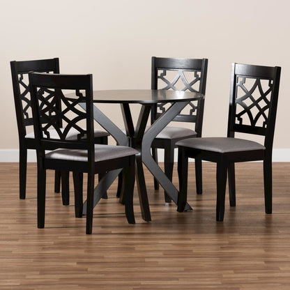 Grey Fabric Upholstered and Dark Brown Finished Wood 5-Piece Dining Set
