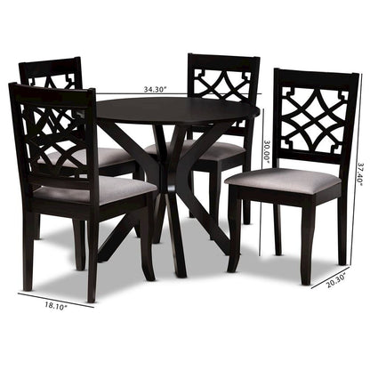 Grey Fabric Upholstered and Dark Brown Finished Wood 5-Piece Dining Set