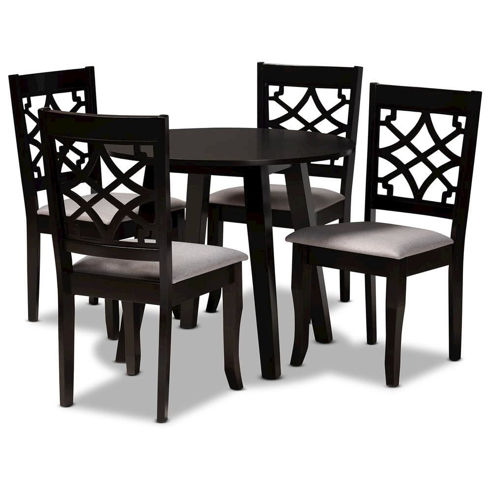 Grey Fabric Upholstered and Dark Brown Finished Wood 5-Piece Dining Set