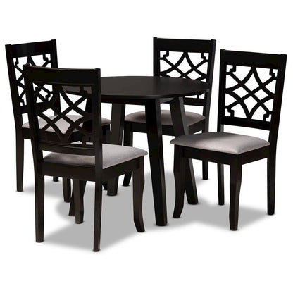 Grey Fabric Upholstered and Dark Brown Finished Wood 5-Piece Dining Set