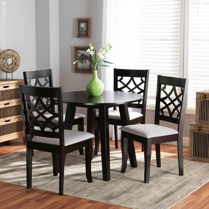 Grey Fabric Upholstered and Dark Brown Finished Wood 5-Piece Dining Set