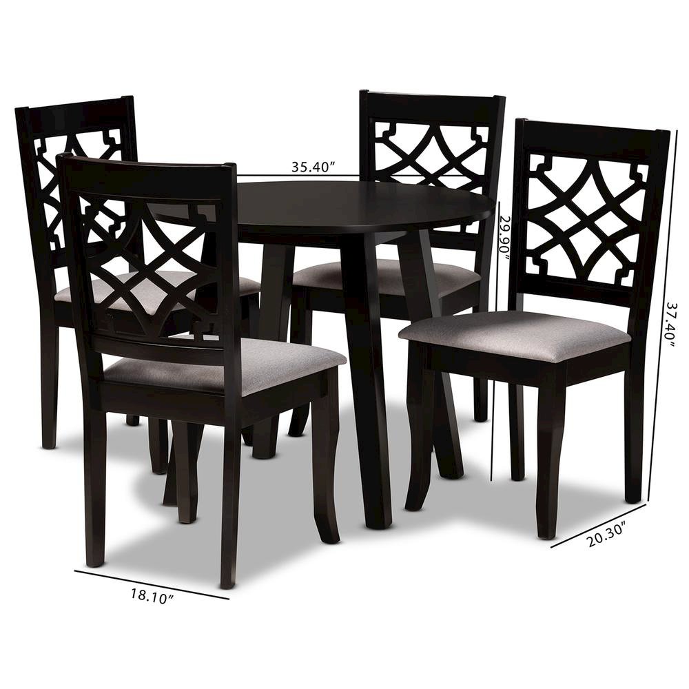 Grey Fabric Upholstered and Dark Brown Finished Wood 5-Piece Dining Set