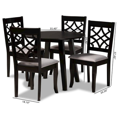 Grey Fabric Upholstered and Dark Brown Finished Wood 5-Piece Dining Set