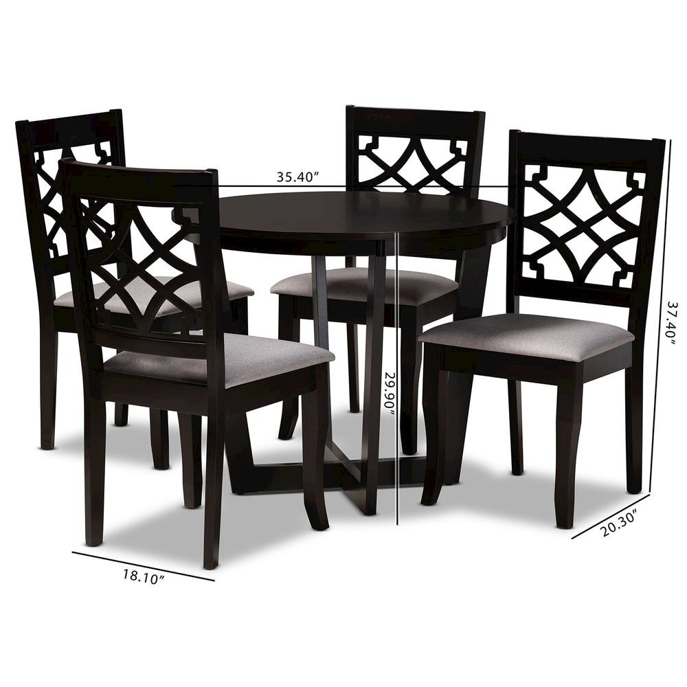 Grey Fabric Upholstered and Dark Brown Finished Wood 5-Piece Dining Set