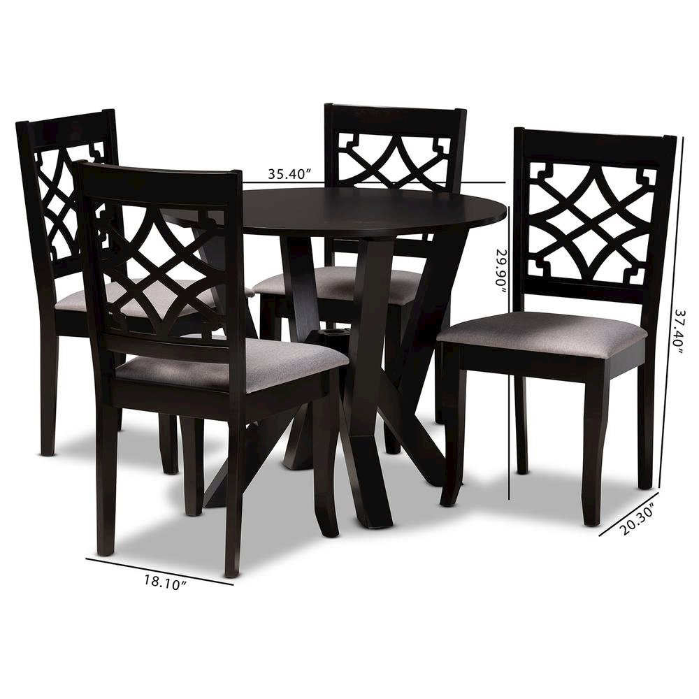 Grey Fabric Upholstered and Dark Brown Finished Wood 5-Piece Dining Set