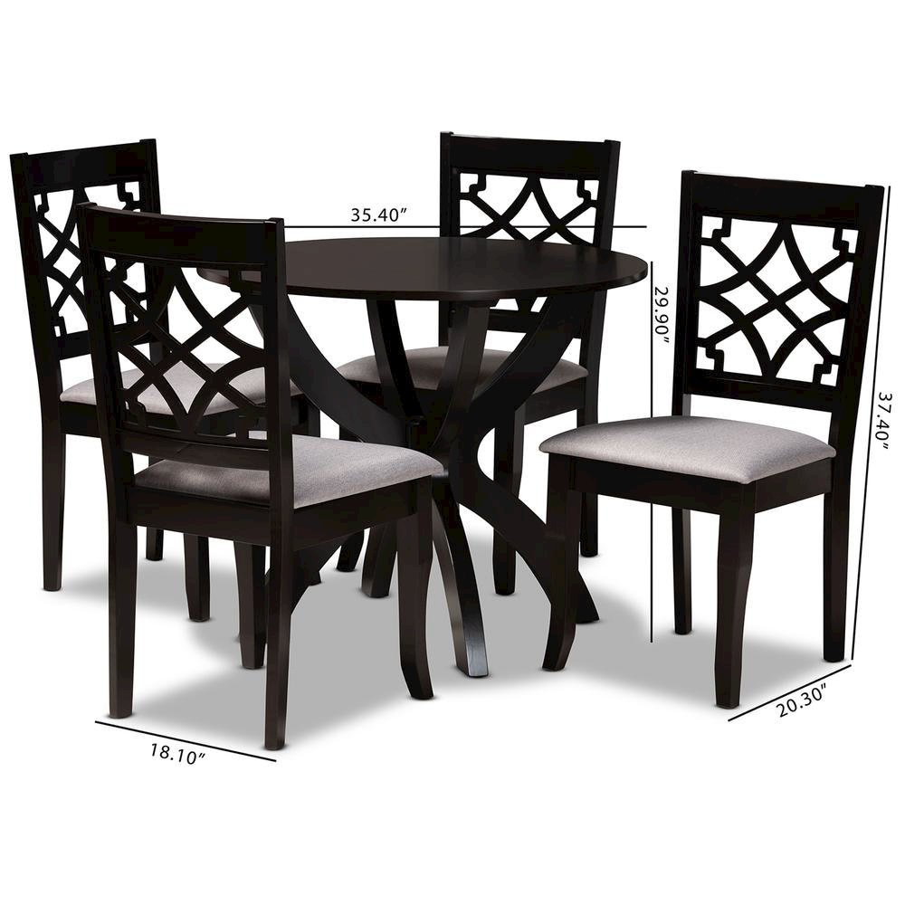 Grey Fabric Upholstered and Dark Brown Finished Wood 5-Piece Dining Set
