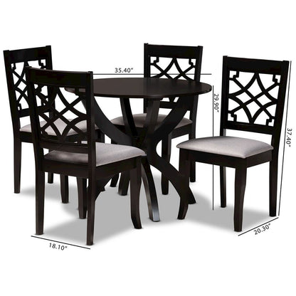 Grey Fabric Upholstered and Dark Brown Finished Wood 5-Piece Dining Set
