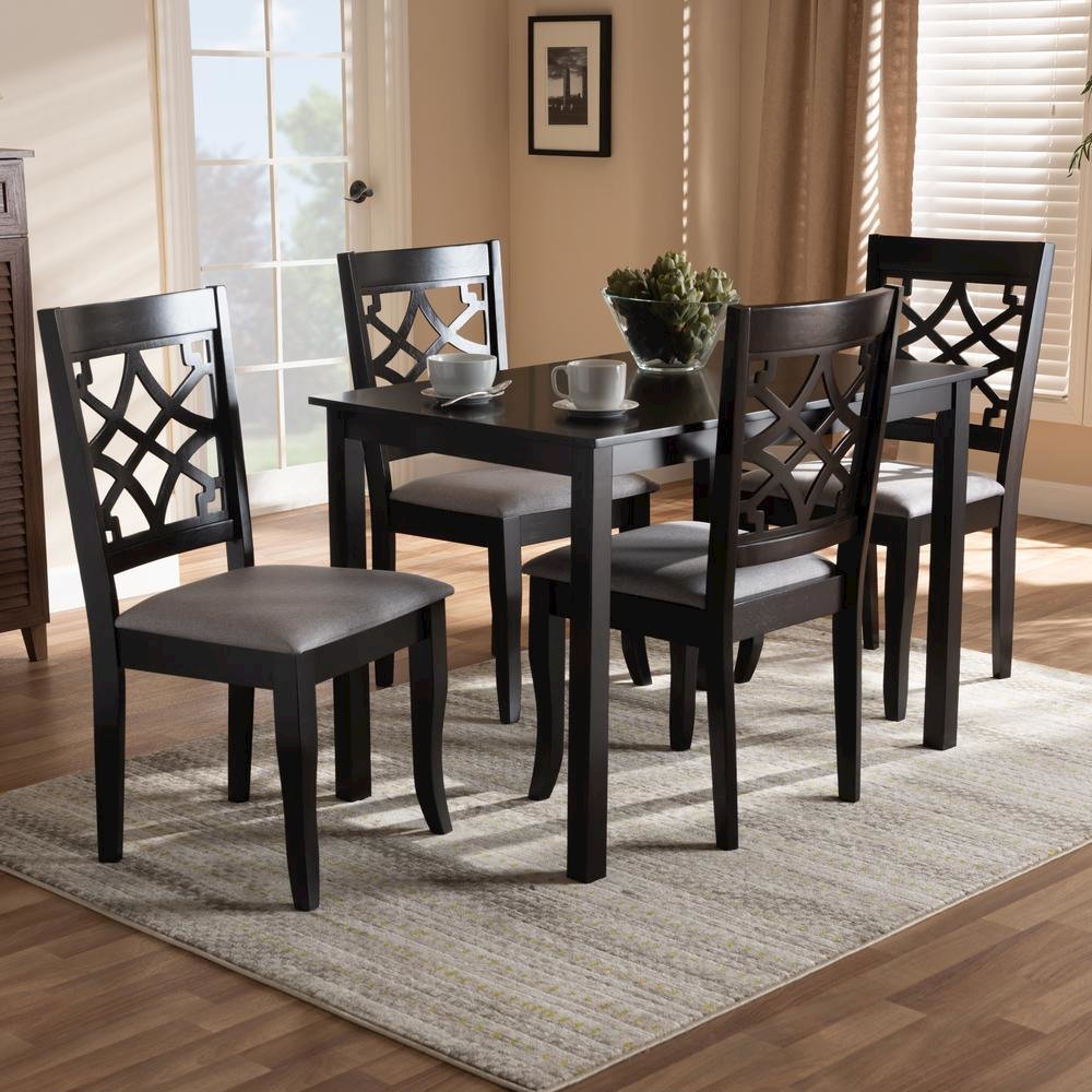 Grey Fabric Upholstered Espresso Brown Finished 5-Piece Wood Dining Set
