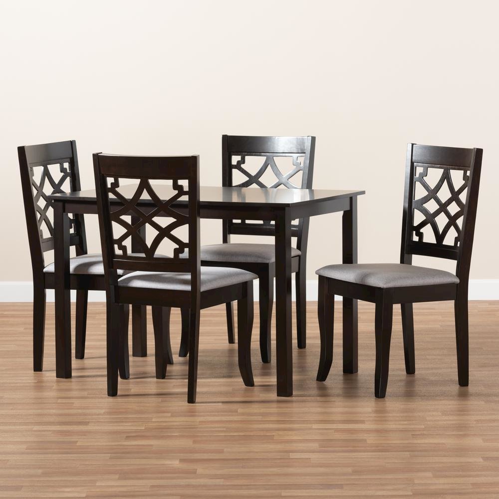 Grey Fabric Upholstered Espresso Brown Finished 5-Piece Wood Dining Set