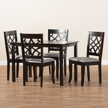 Grey Fabric Upholstered Espresso Brown Finished 5-Piece Wood Dining Set
