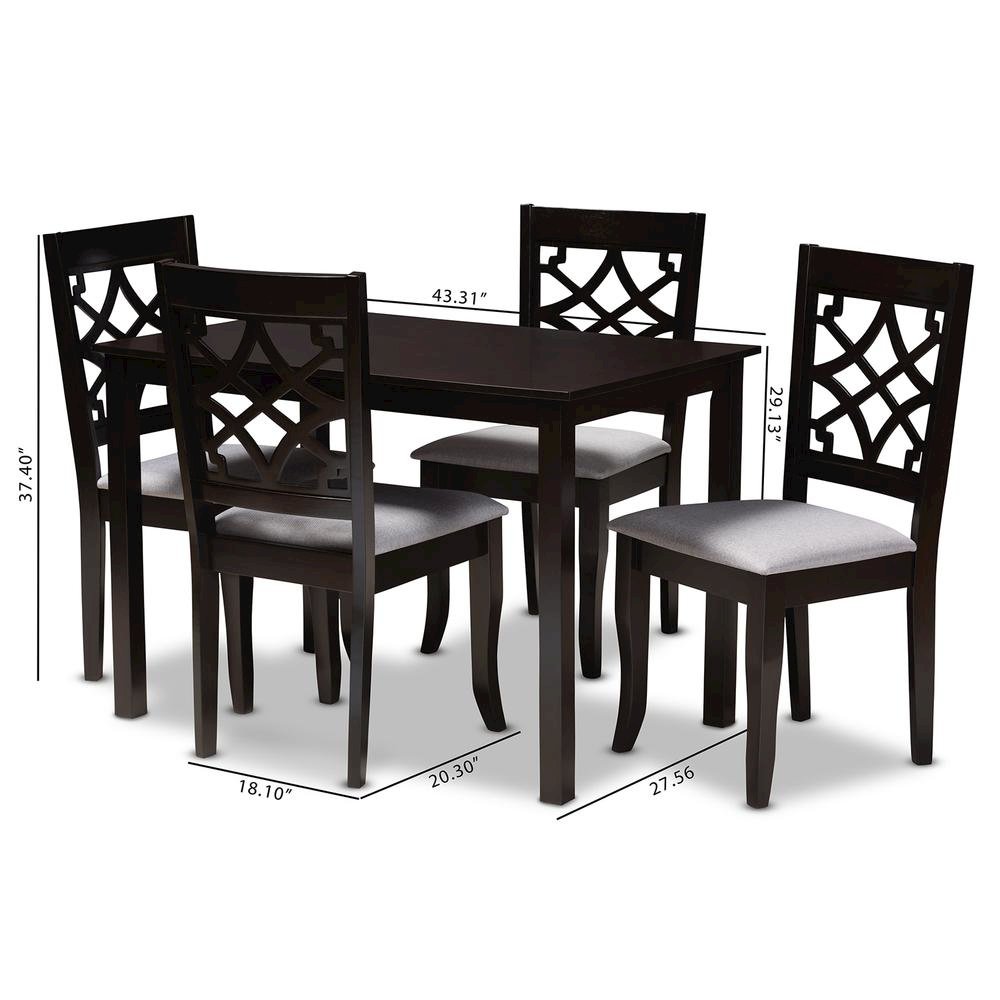 Grey Fabric Upholstered Espresso Brown Finished 5-Piece Wood Dining Set