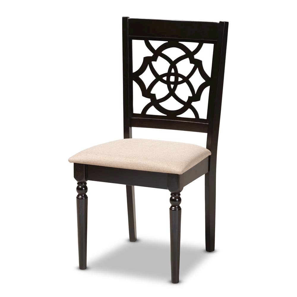 Sand Fabric Upholstered Espresso Brown Finished 5-Piece Wood Dining Set