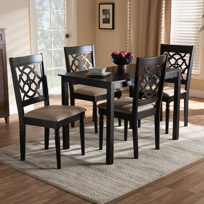 Sand Fabric Upholstered Espresso Brown Finished 5-Piece Wood Dining Set