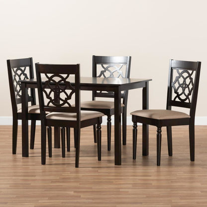 Sand Fabric Upholstered Espresso Brown Finished 5-Piece Wood Dining Set
