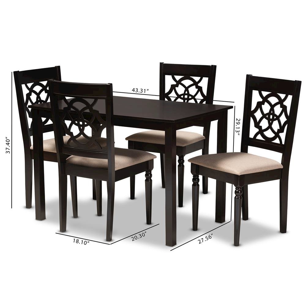 Sand Fabric Upholstered Espresso Brown Finished 5-Piece Wood Dining Set
