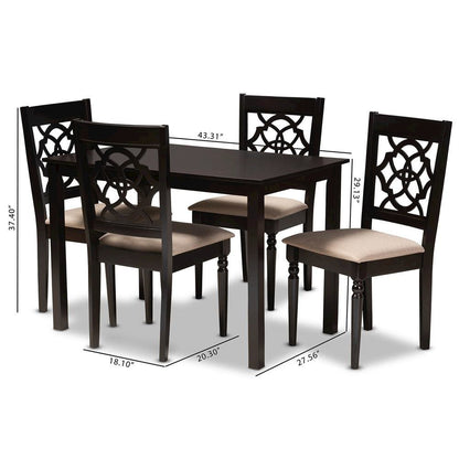 Sand Fabric Upholstered Espresso Brown Finished 5-Piece Wood Dining Set
