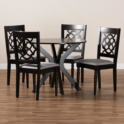 Grey Fabric Upholstered and Dark Brown Finished Wood 5-Piece Dining Set