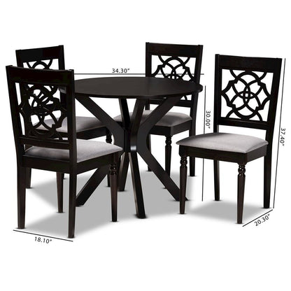 Grey Fabric Upholstered and Dark Brown Finished Wood 5-Piece Dining Set