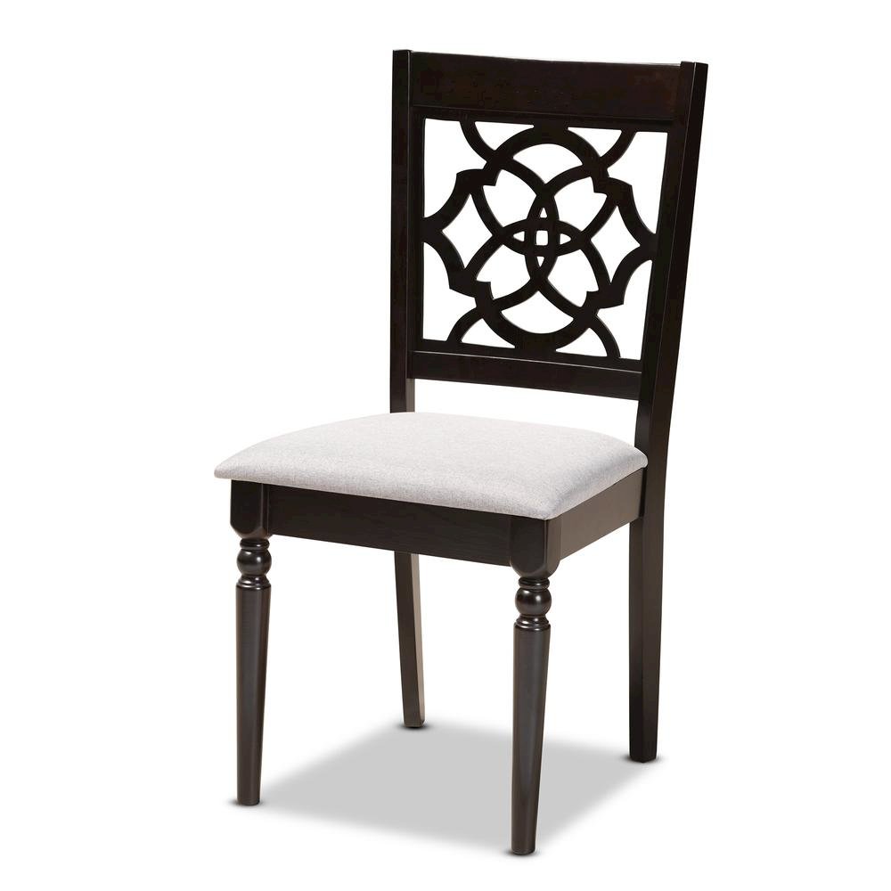 Grey Fabric Upholstered and Walnut Brown Finished Wood 5-Piece Dining Set