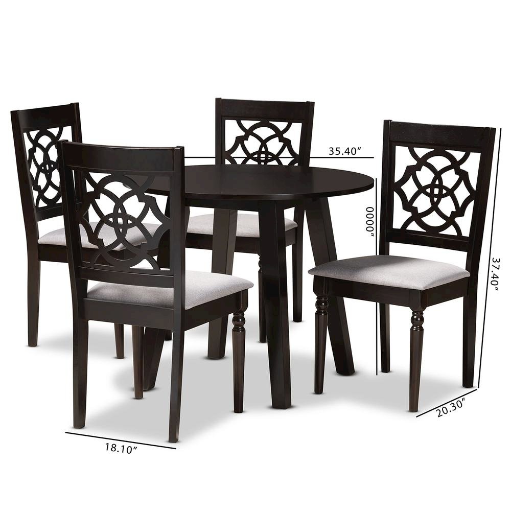 Grey Fabric Upholstered and Walnut Brown Finished Wood 5-Piece Dining Set