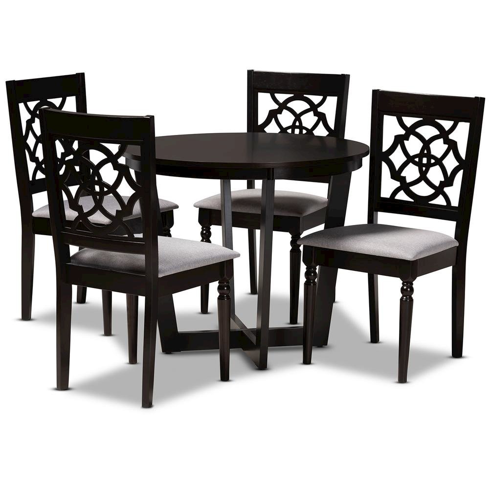 Grey Fabric Upholstered and Dark Brown Finished Wood 5-Piece Dining Set