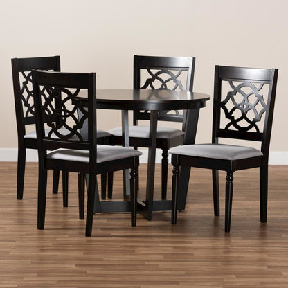 Grey Fabric Upholstered and Dark Brown Finished Wood 5-Piece Dining Set