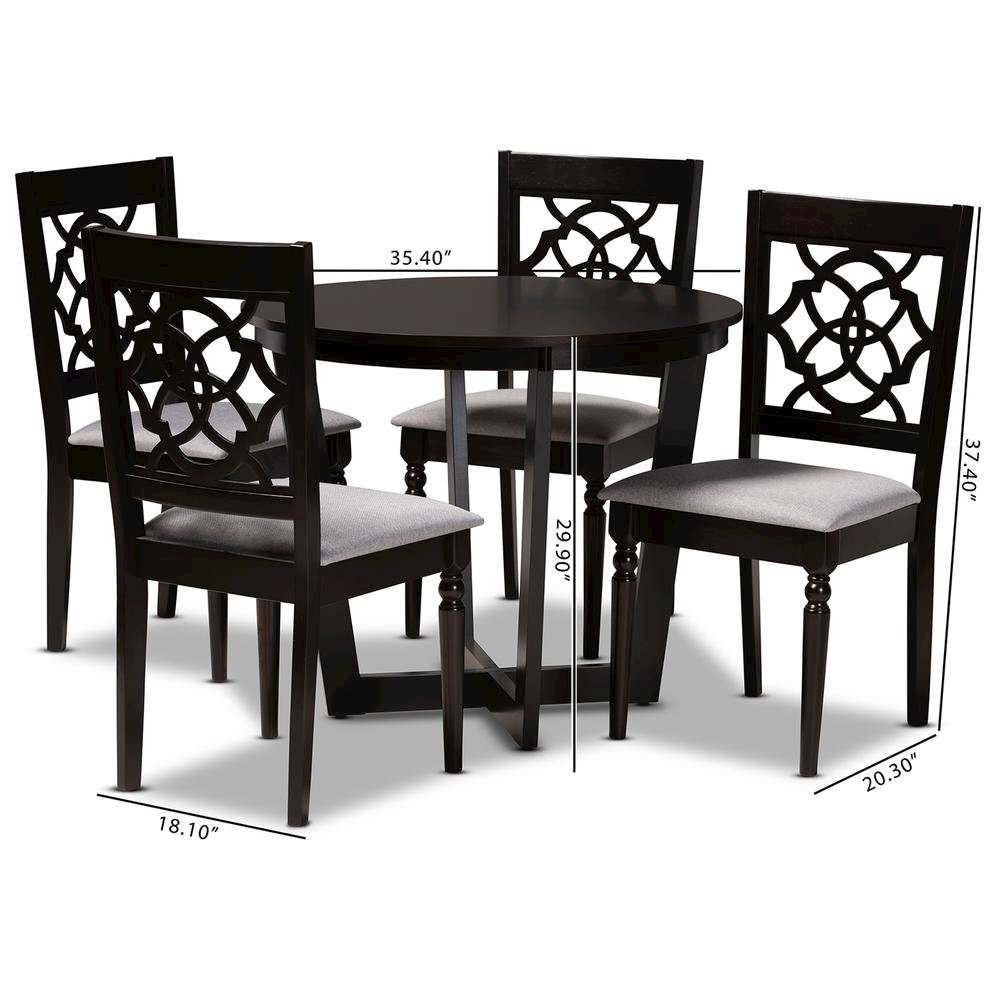 Grey Fabric Upholstered and Dark Brown Finished Wood 5-Piece Dining Set