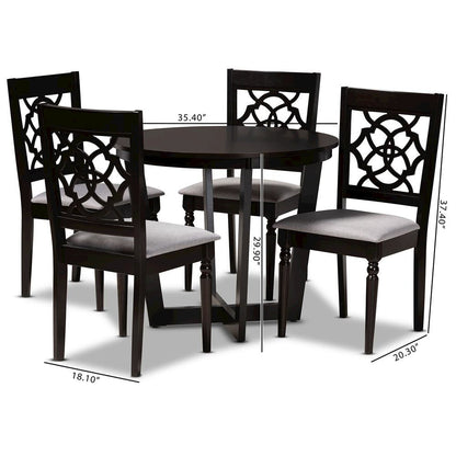 Grey Fabric Upholstered and Dark Brown Finished Wood 5-Piece Dining Set