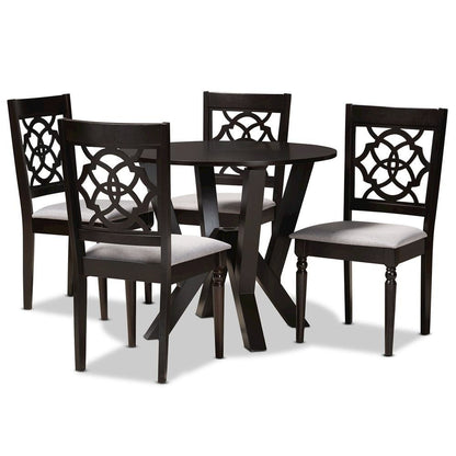 Grey Fabric Upholstered and Dark Brown Finished Wood 5-Piece Dining Set
