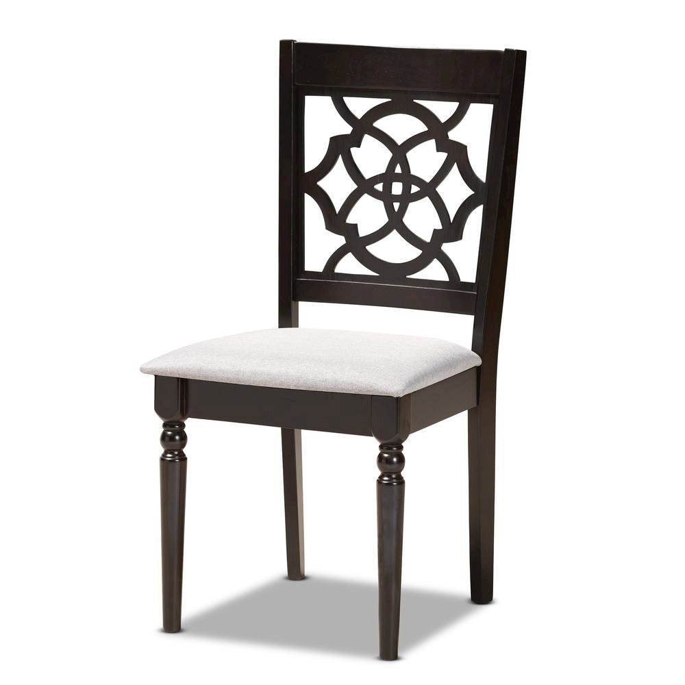 Grey Fabric Upholstered and Dark Brown Finished Wood 5-Piece Dining Set