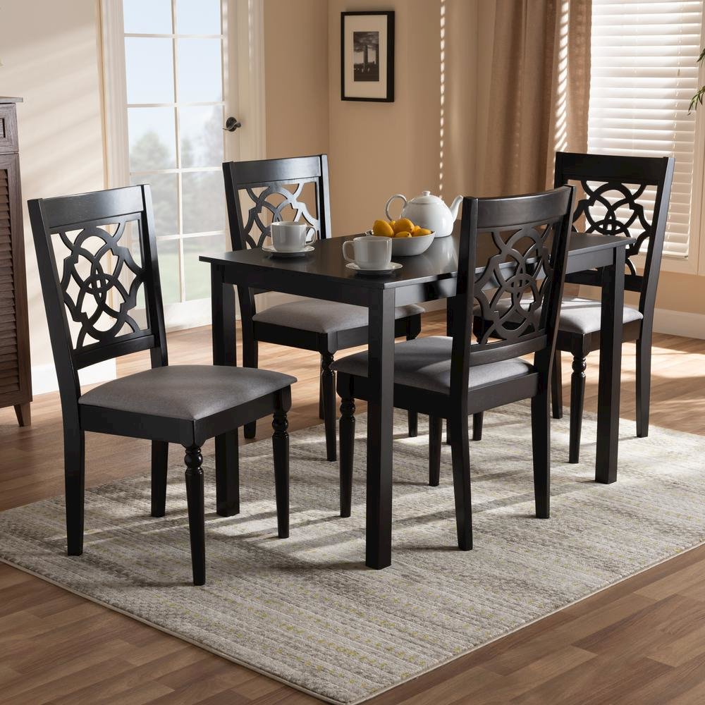 Grey Fabric Upholstered Espresso Brown Finished 5-Piece Wood Dining Set