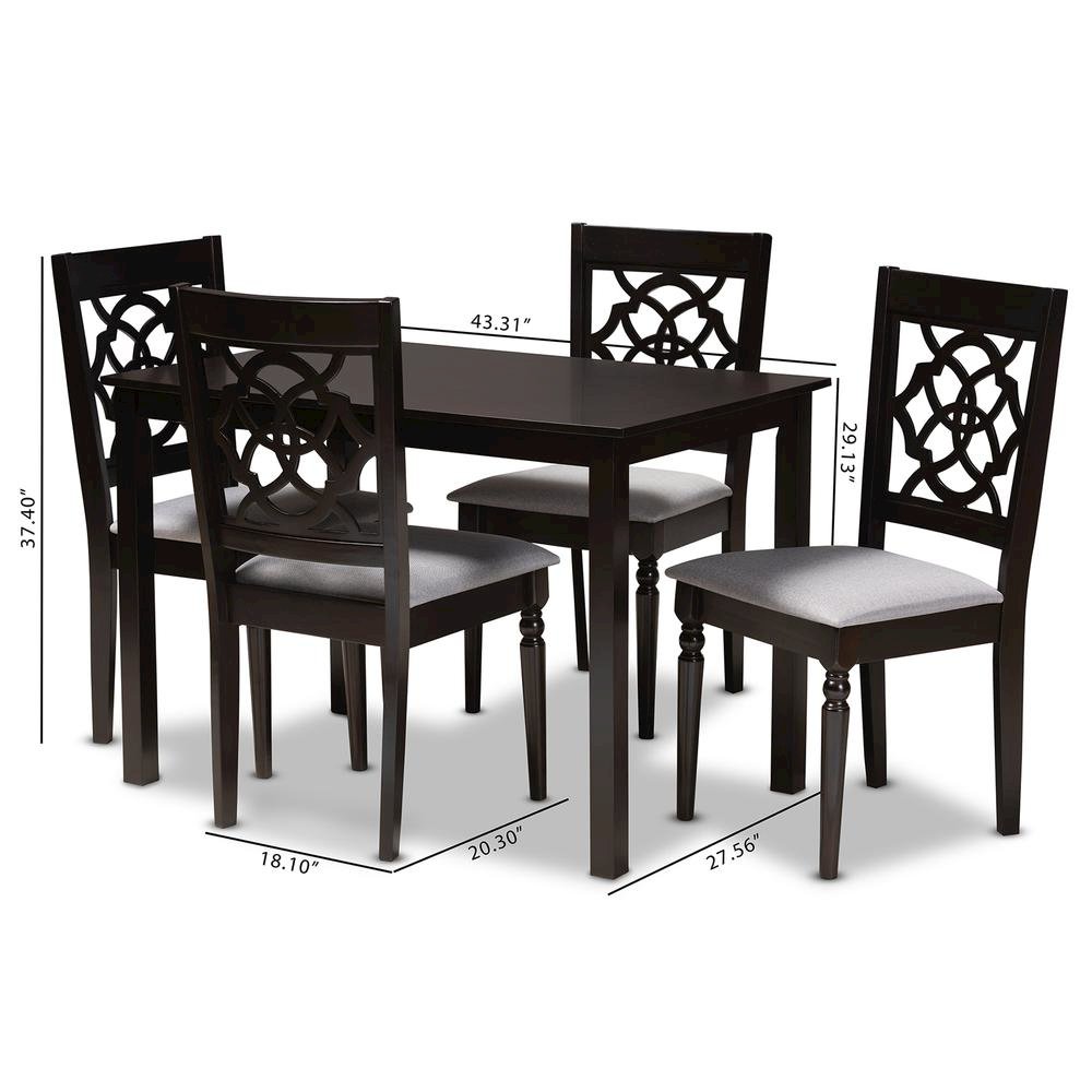 Grey Fabric Upholstered Espresso Brown Finished 5-Piece Wood Dining Set