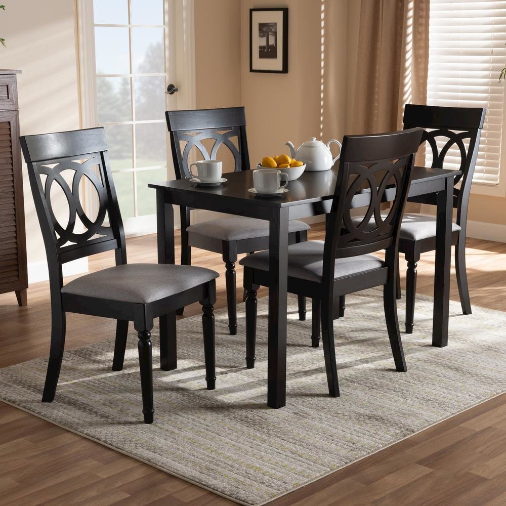 Grey Fabric Upholstered Espresso Brown Finished 5-Piece Wood Dining Set