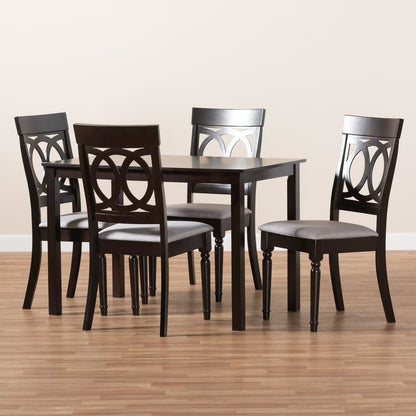 Grey Fabric Upholstered Espresso Brown Finished 5-Piece Wood Dining Set