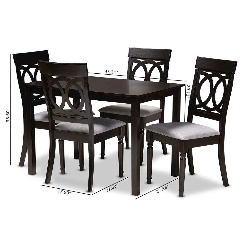 Grey Fabric Upholstered Espresso Brown Finished 5-Piece Wood Dining Set