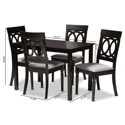 Grey Fabric Upholstered Espresso Brown Finished 5-Piece Wood Dining Set
