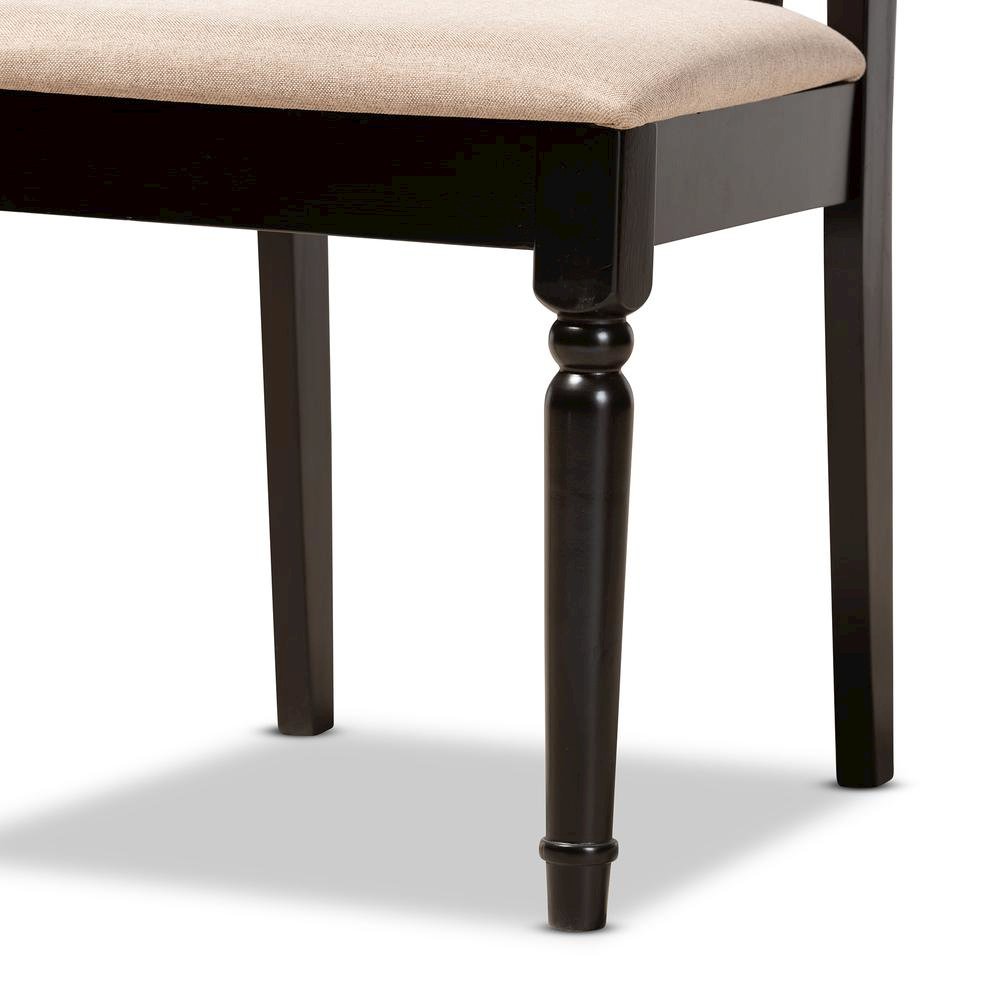 Sand Fabric Upholstered and Dark Brown Finished Wood 5-Piece Dining Set