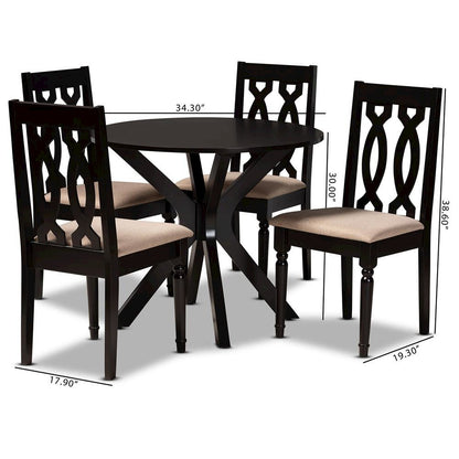Sand Fabric Upholstered and Dark Brown Finished Wood 5-Piece Dining Set