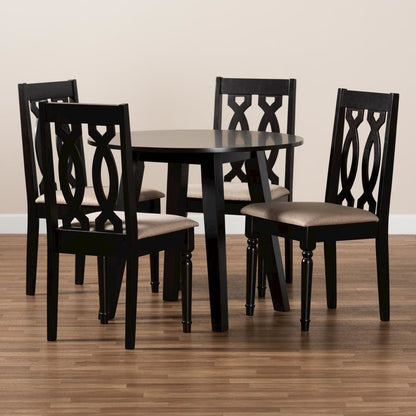 Sand Fabric Upholstered and Dark Brown Finished Wood 5-Piece Dining Set