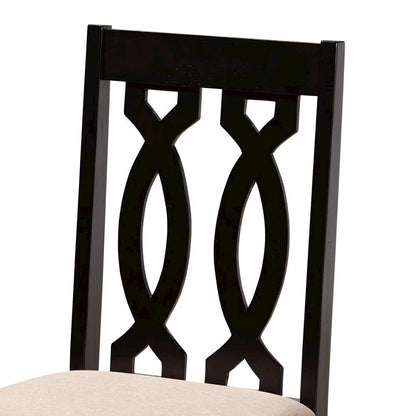 Sand Fabric Upholstered and Dark Brown Finished Wood 5-Piece Dining Set