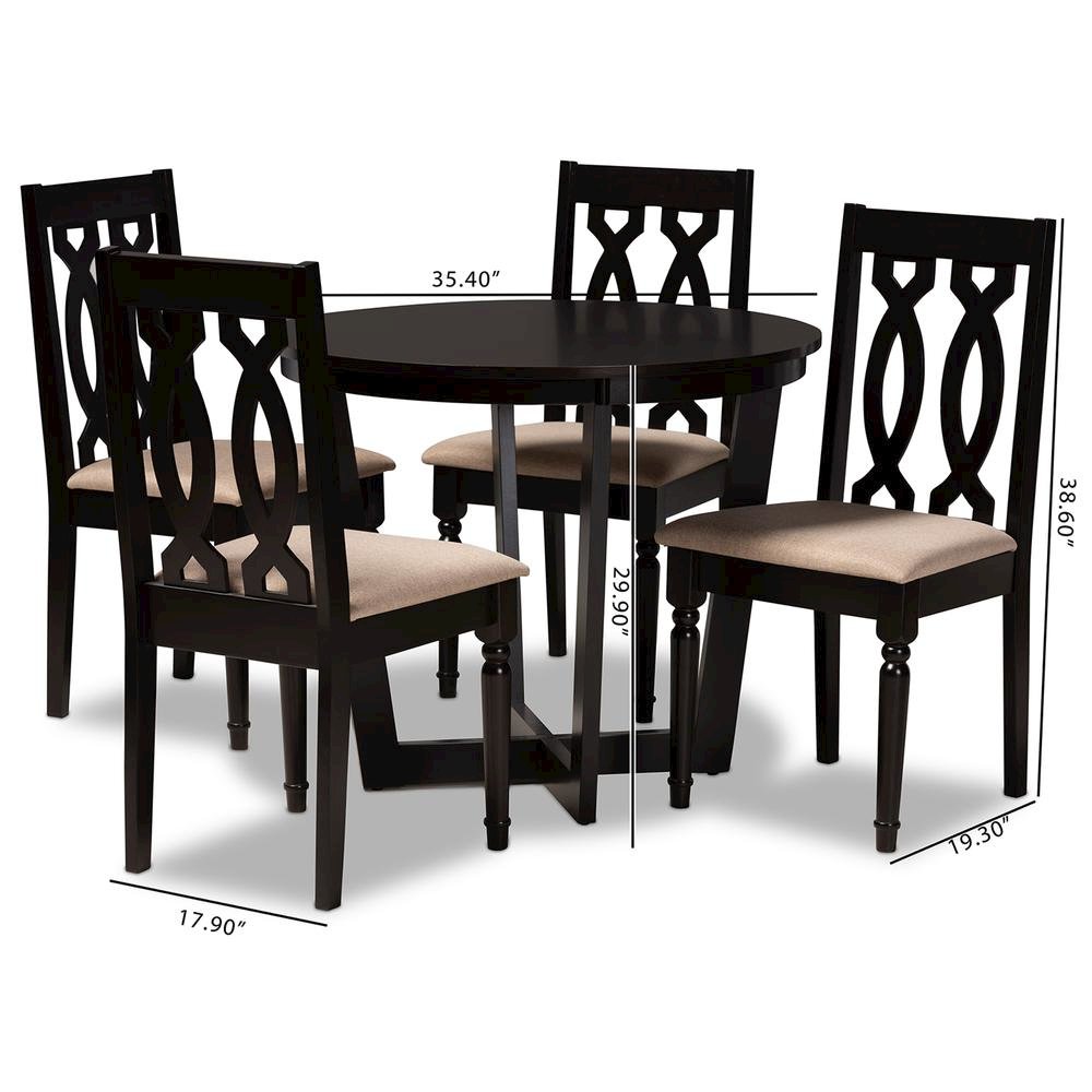 Sand Fabric Upholstered and Dark Brown Finished Wood 5-Piece Dining Set