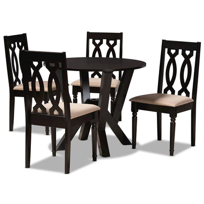 Sand Fabric Upholstered and Dark Brown Finished Wood 5-Piece Dining Set
