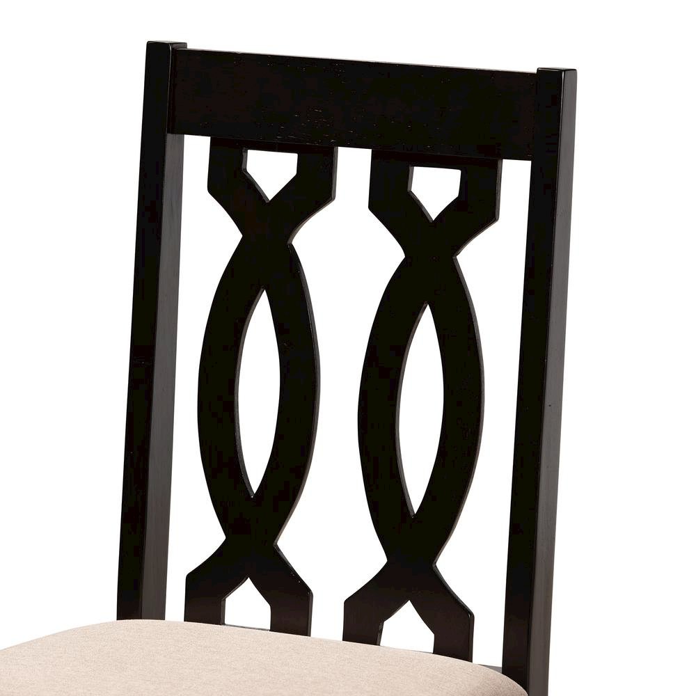 Sand Fabric Upholstered and Dark Brown Finished Wood 5-Piece Dining Set