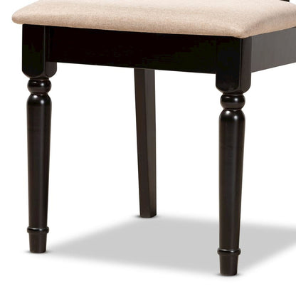 Sand Fabric Upholstered and Dark Brown Finished Wood 5-Piece Dining Set