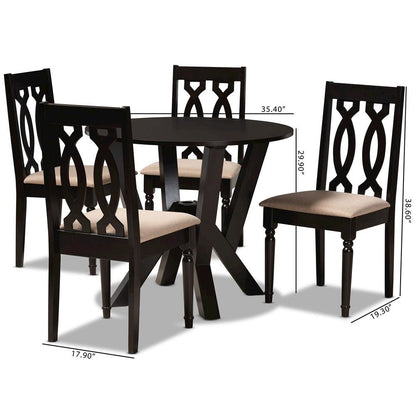 Sand Fabric Upholstered and Dark Brown Finished Wood 5-Piece Dining Set