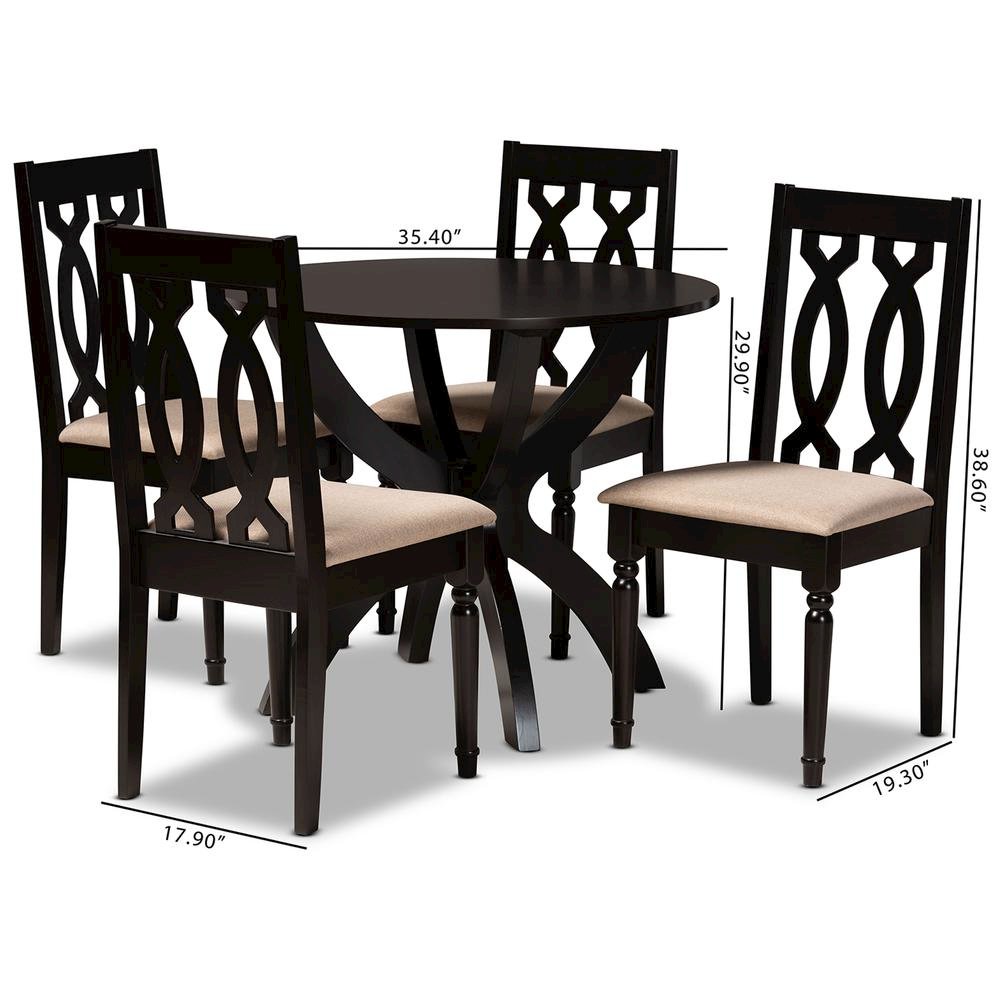Sand Fabric Upholstered and Dark Brown Finished Wood 5-Piece Dining Set