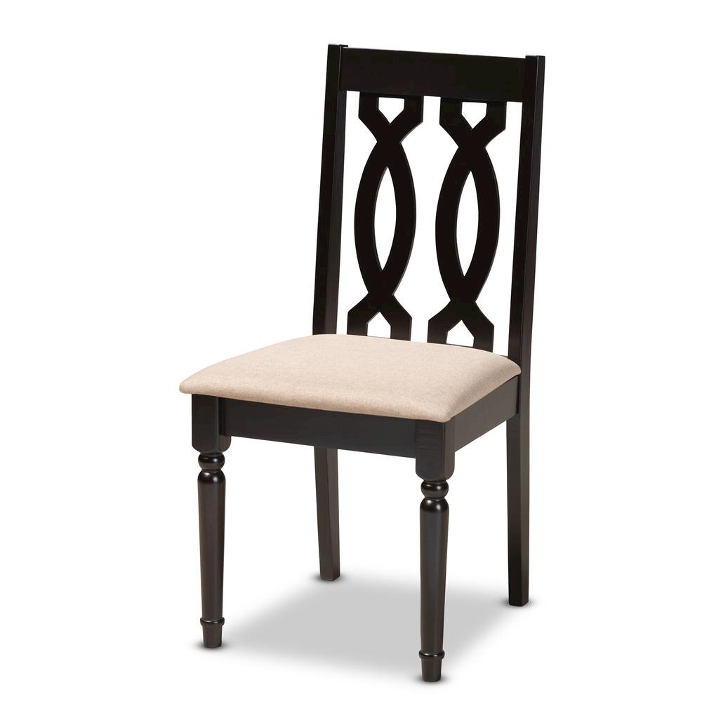 Sand Fabric Upholstered Espresso Brown Finished 5-Piece Wood Dining Set