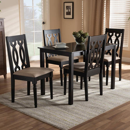 Sand Fabric Upholstered Espresso Brown Finished 5-Piece Wood Dining Set