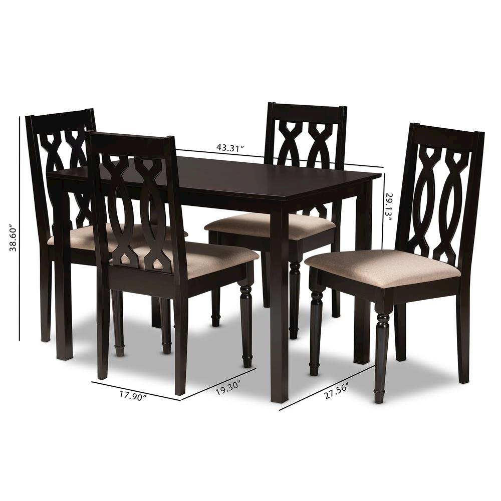 Sand Fabric Upholstered Espresso Brown Finished 5-Piece Wood Dining Set