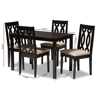 Sand Fabric Upholstered Espresso Brown Finished 5-Piece Wood Dining Set